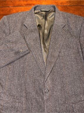 American Trend Men's Herringbone Gray Lambswool Blend Sport Coat Blazer 46R